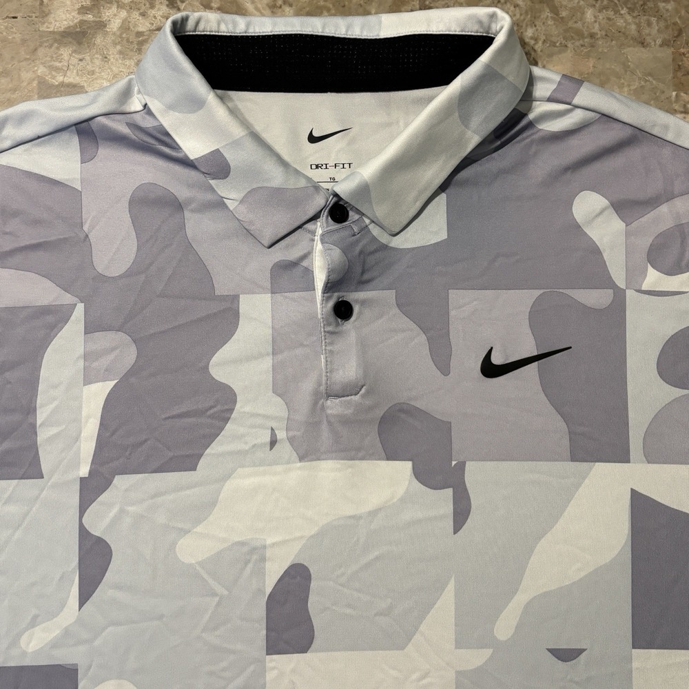 Nike Tour Polo Shirt Mens XL White Grey Camo Abstract Short Sleeve Golf DR5310